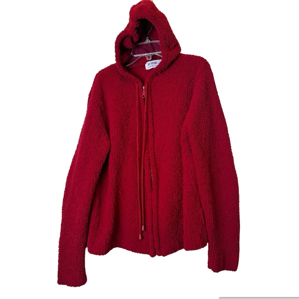 KS SPORT Hoodie Zipper Jacket Soft Knit Cozy Top Lounge Warm Drawstring Red M